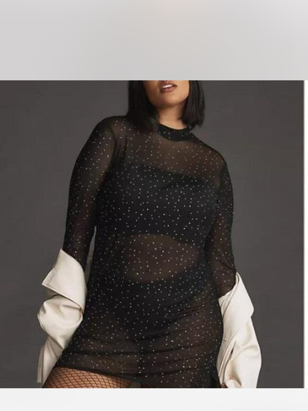 Anthropologie Eva Franco Size L Rhinestone-Embellished Black Long-Sleeve Dress